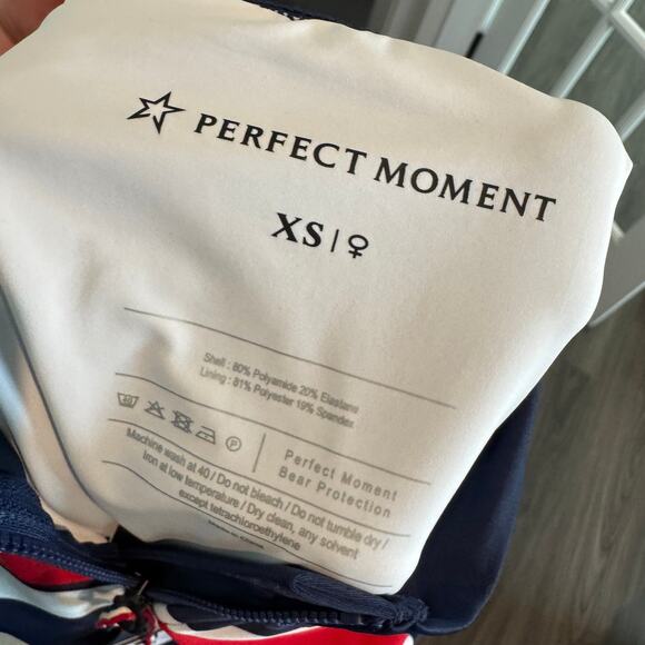 Perfect Moment 1/2 Zip Cove Swimsuit NEW Navy Chevron Long Sleeve One Piece NWT - Picture 5 of 5